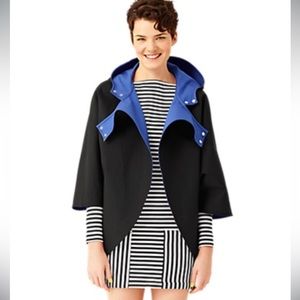 Kate Spade Saturday reversible black blue cape shawl snap closure hooded S